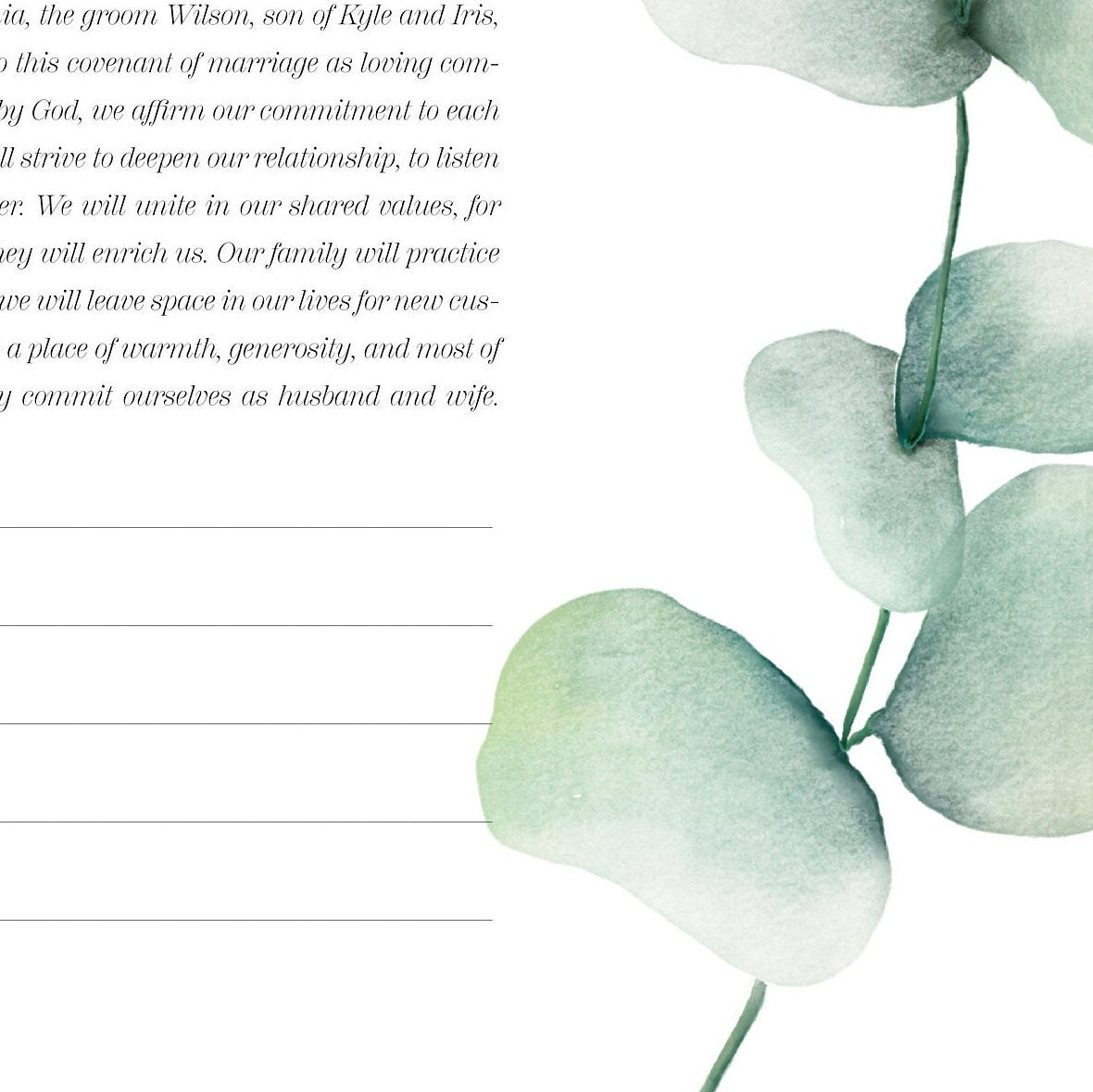 Minimalst Eucalyptus ketubah