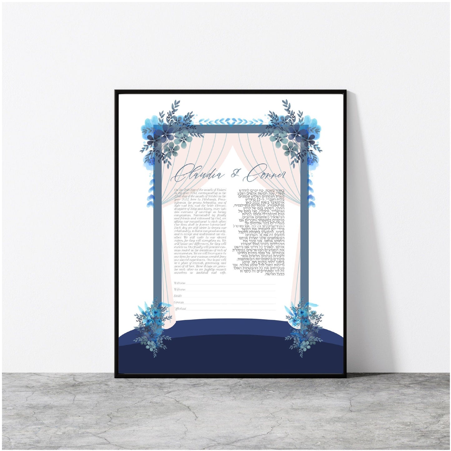 Blue Huppah ketubah personalized with Names
