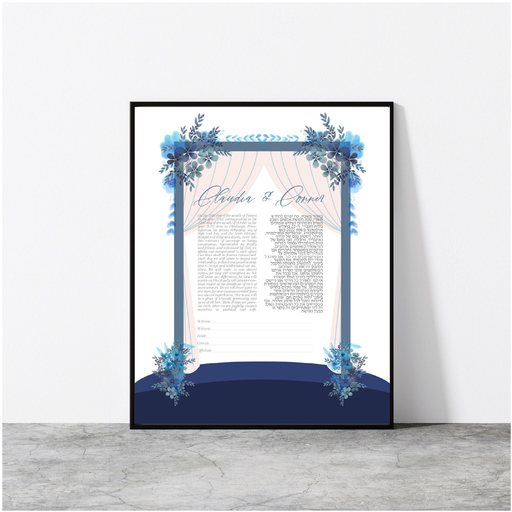 Blue Huppah ketubah personalized with Names