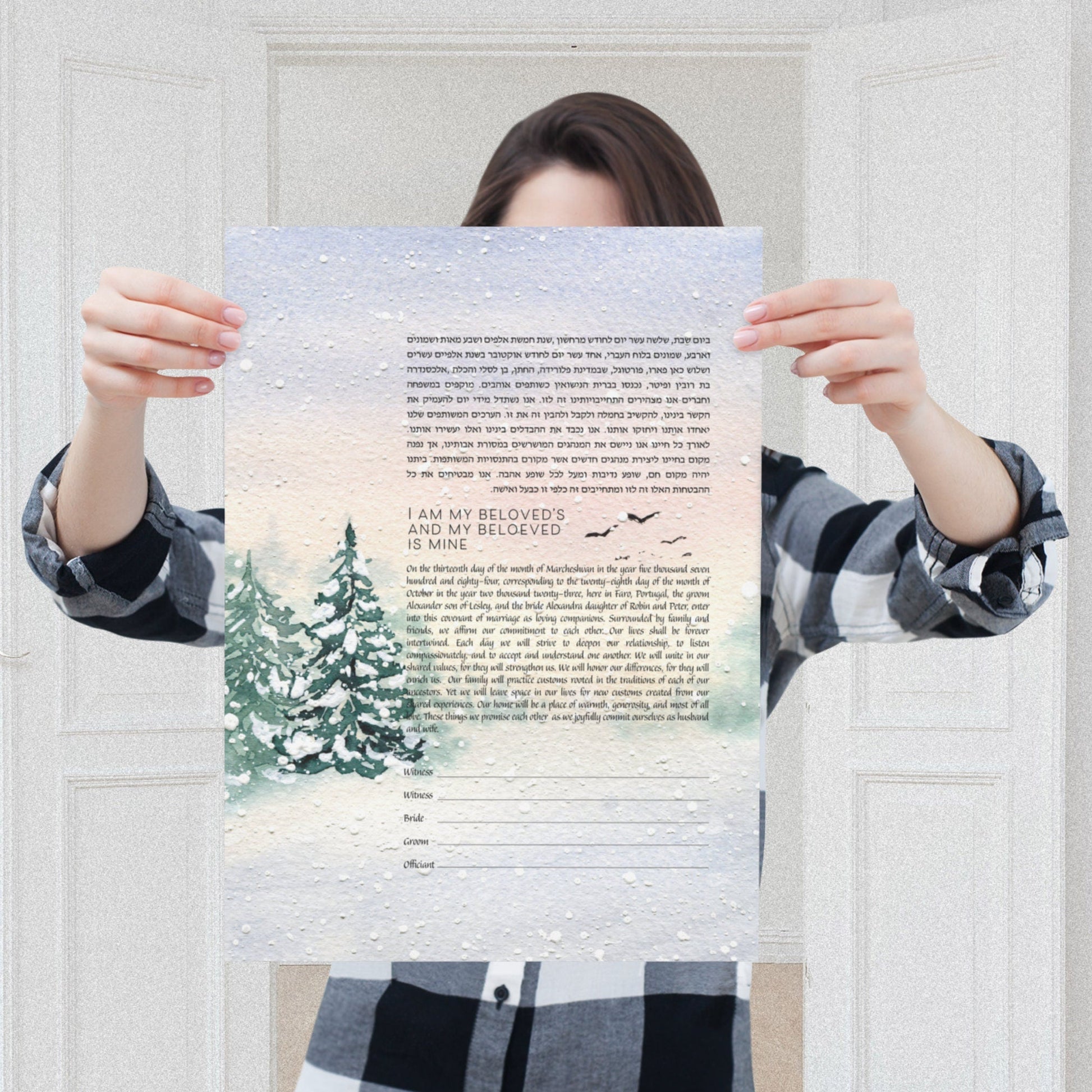 Serene snowy day ketubah