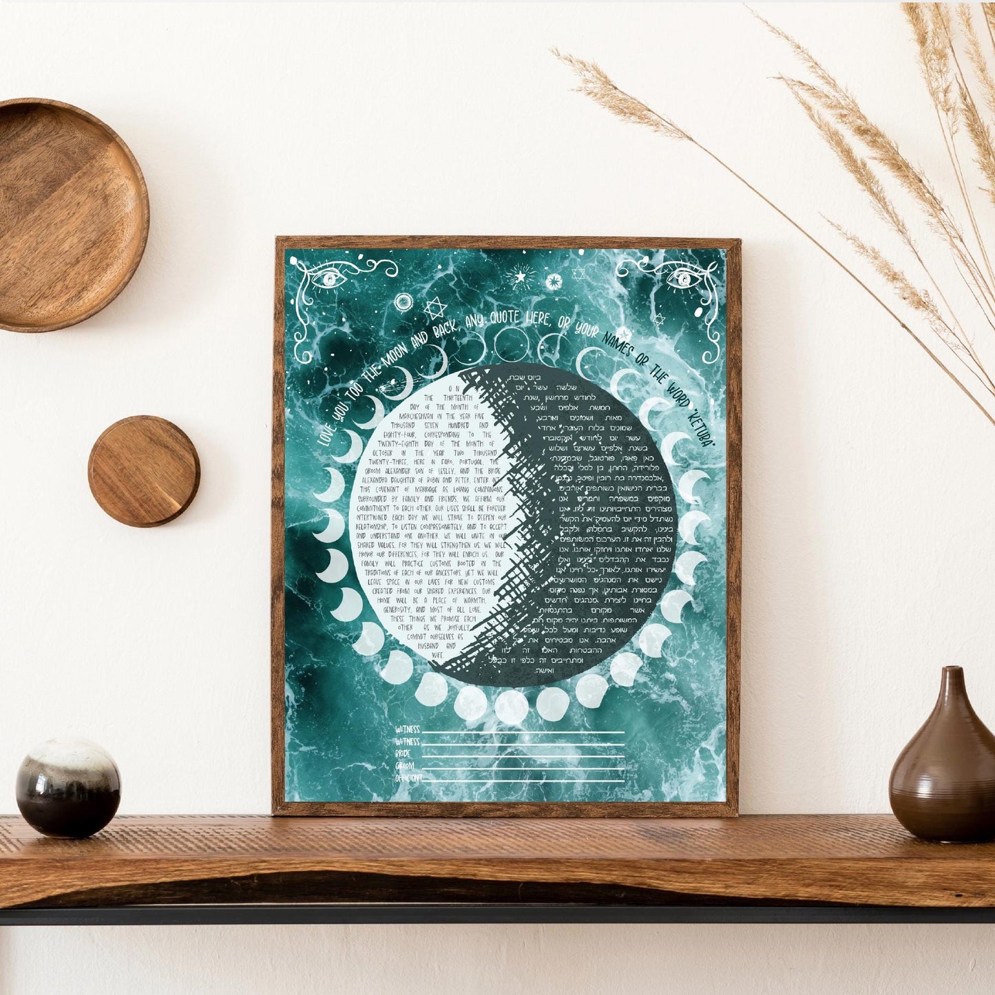 Cosmic ocean moon phases ketubah