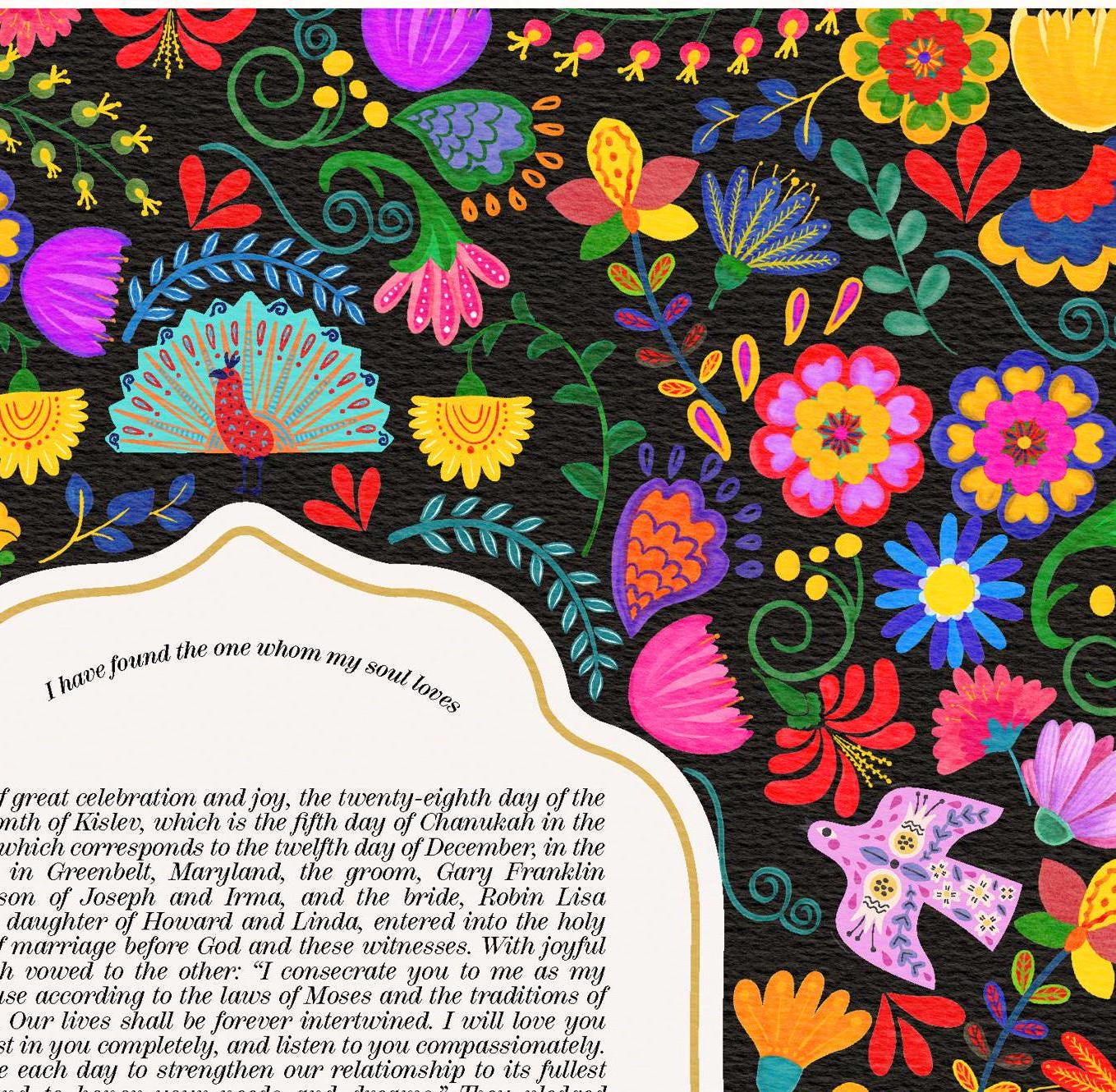 Mexican Folk Art Inspired ketubah - Vibrant Floral Elegance