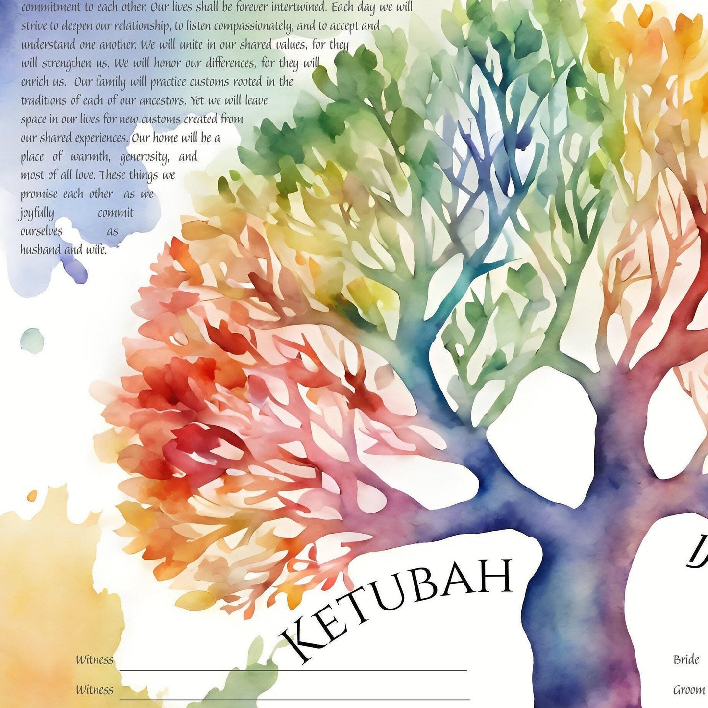 Tree of Life rainbow watercolor Ketubah