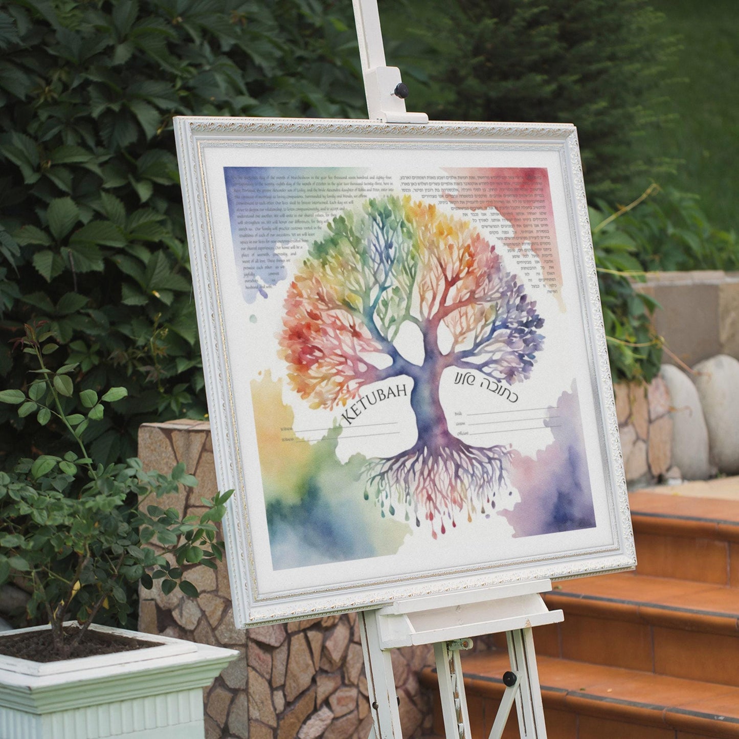 Tree of Life rainbow watercolor Ketubah