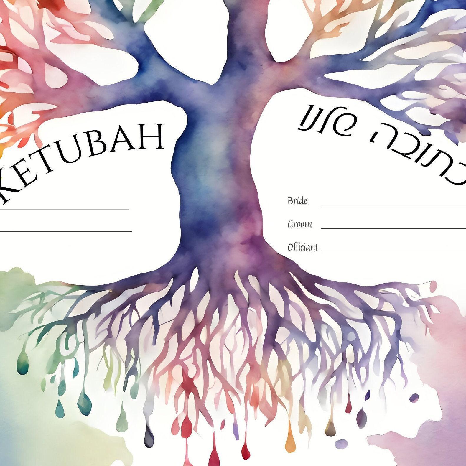 Tree of Life rainbow watercolor Ketubah