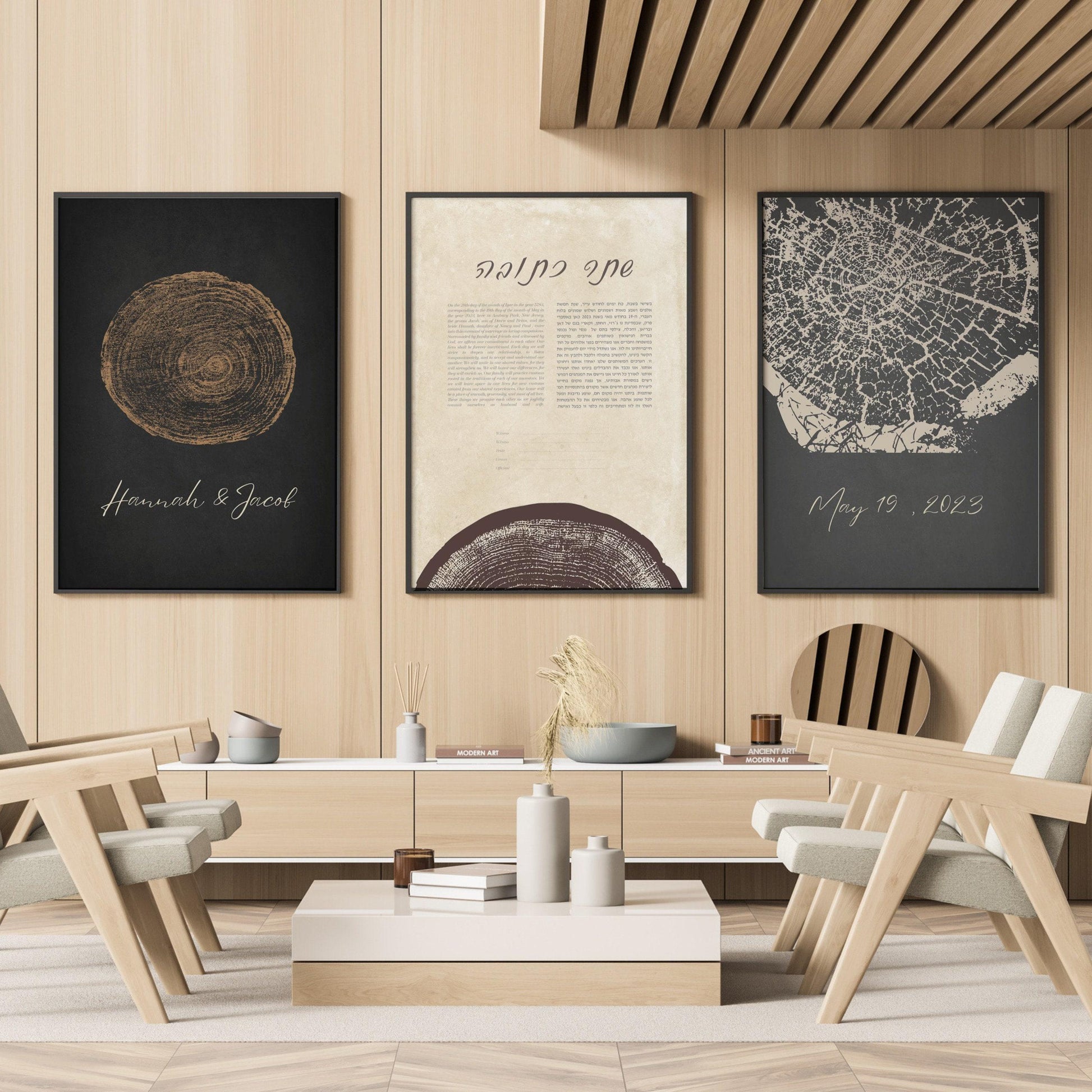 Three panel tree rings ketubah