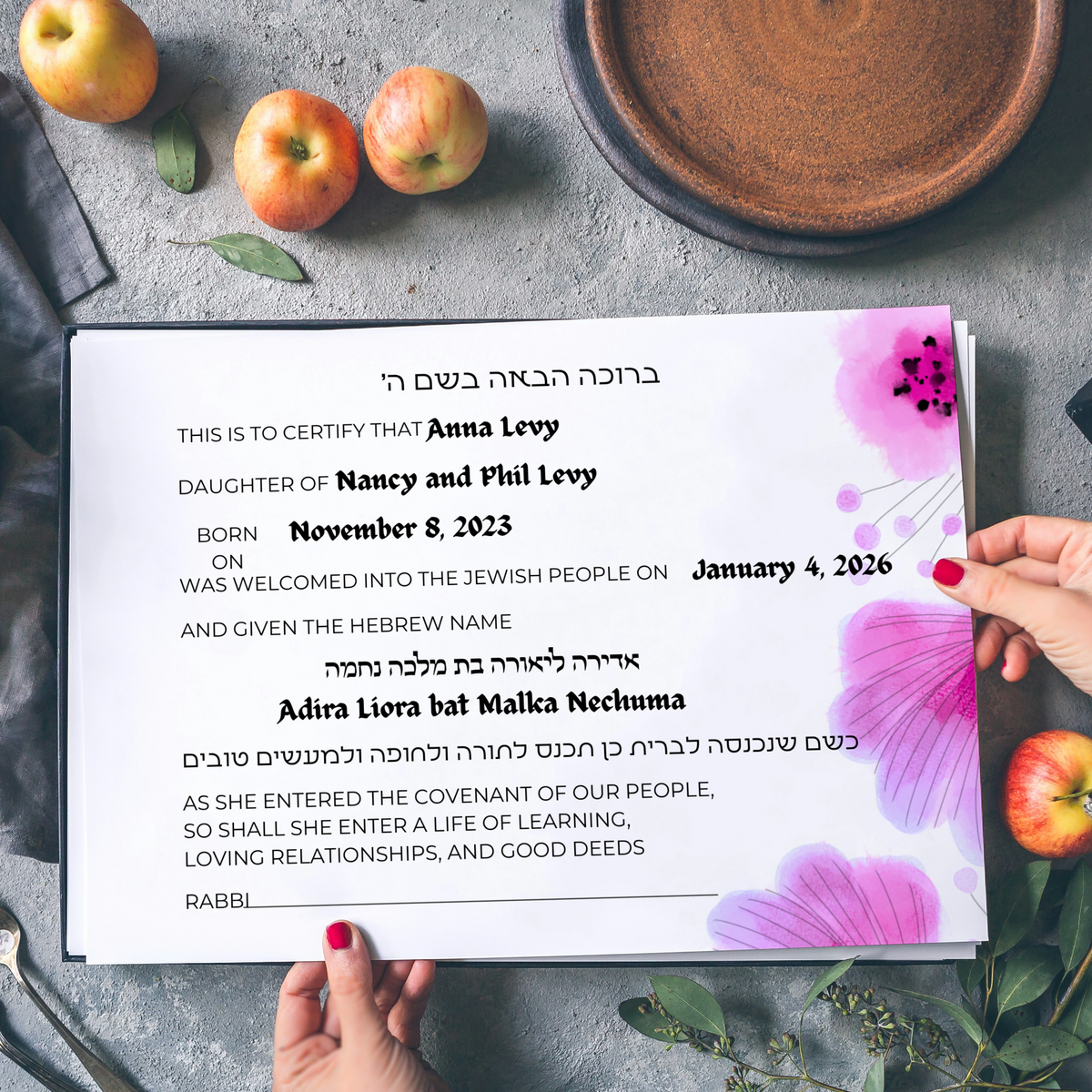 Bris or Jewish Baby Naming Certificate
