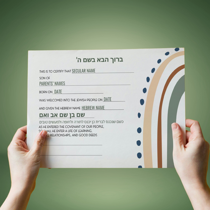 Boho Rainbow Jewish Baby Naming Certificate