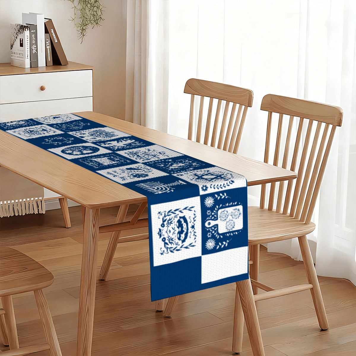 hanukkah table runner in kitchen