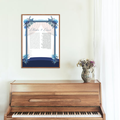 Blue Huppah ketubah personalized with Names