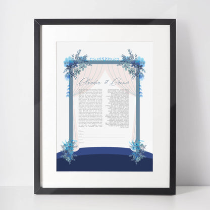 Blue Huppah ketubah personalized with Names