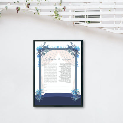 Blue Huppah ketubah personalized with Names