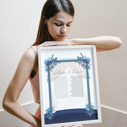 Blue Huppah ketubah personalized with Names