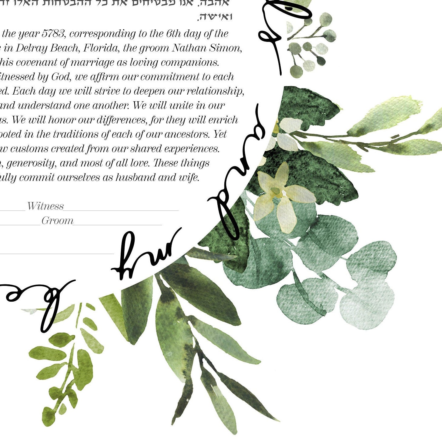 Plant Wreath Watercolor Ketubah