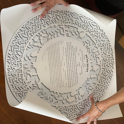 Round floral Simulated Papercut ketubah