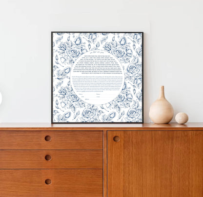 Vintage rose pattern floral Ketubah