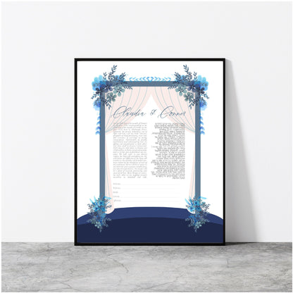 Blue Huppah ketubah personalized with Names