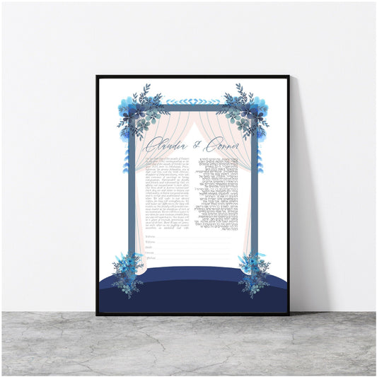 Blue Huppah ketubah personalized with Names