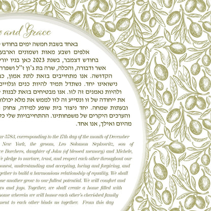 close up of olive pattern ketubah