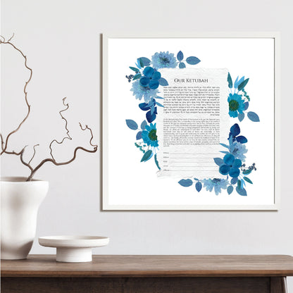 Blue Pressed Flowers Ketubah