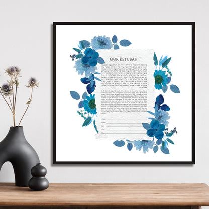 Blue Pressed Flowers Ketubah