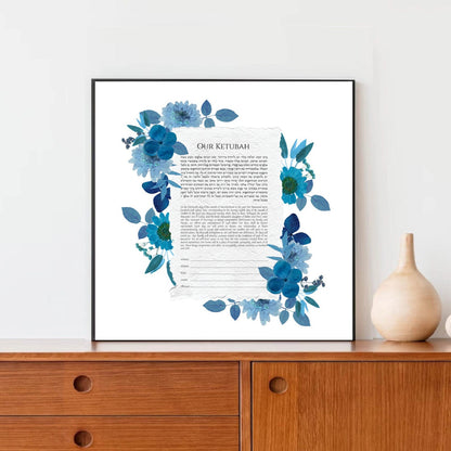 Blue Pressed Flowers Ketubah