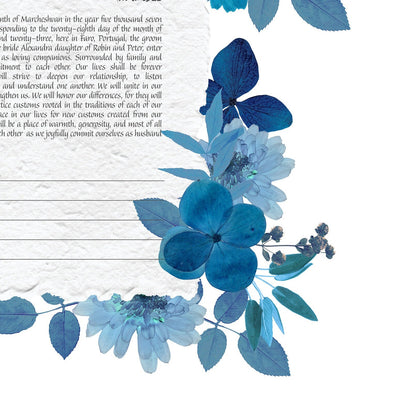 Blue Pressed Flowers Ketubah