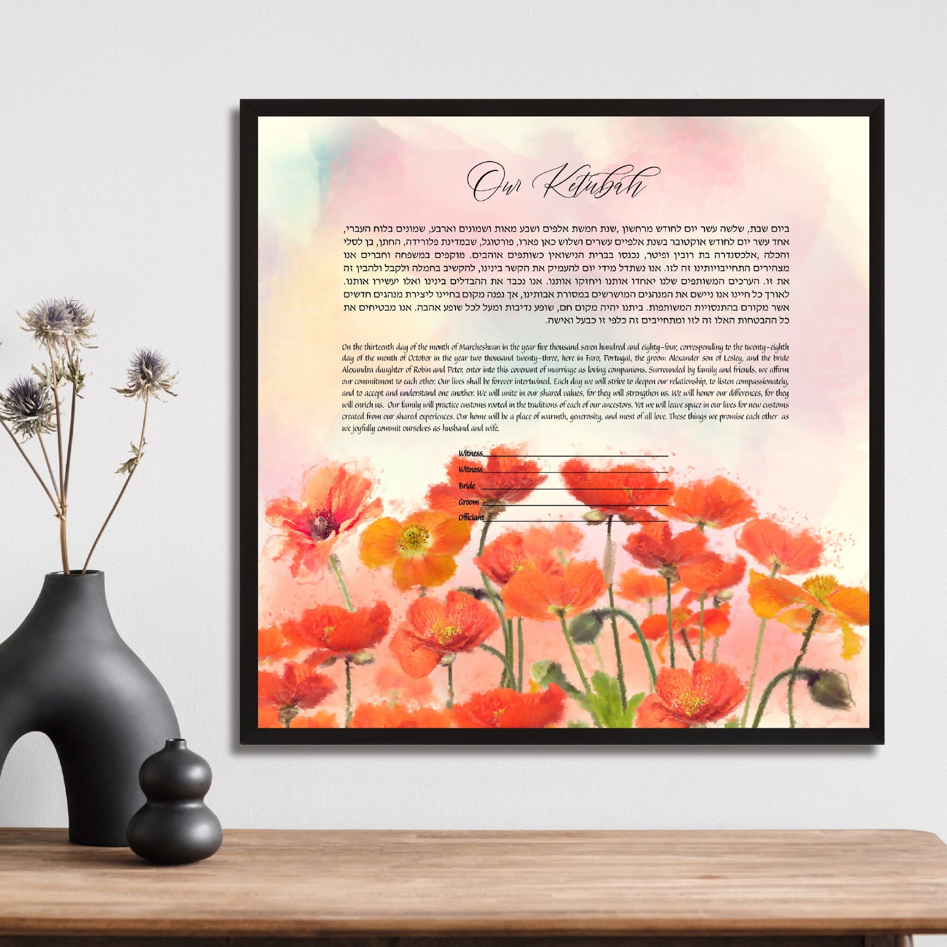 Red Poppies Watercolor Ketubah