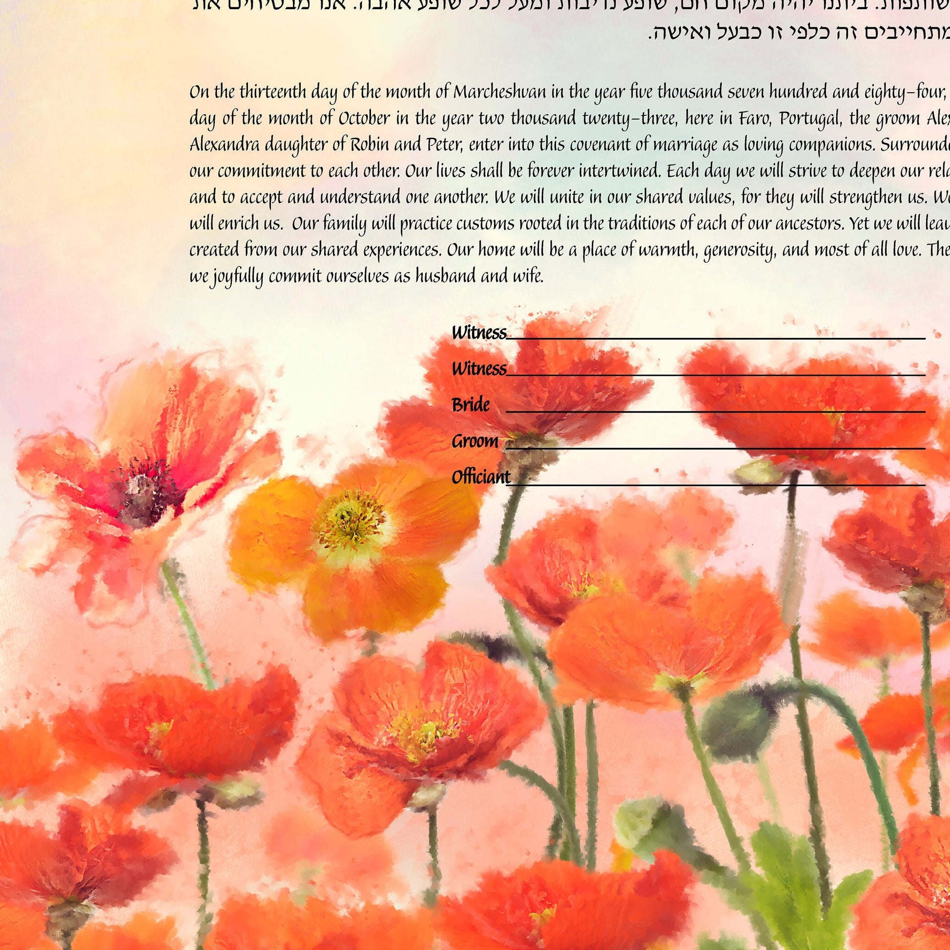 Red Poppies Watercolor Ketubah