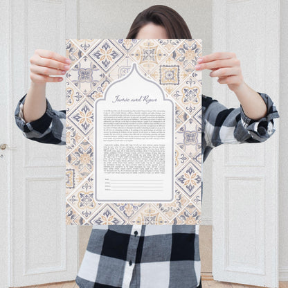 Blue and yellow Spanish tile Ketubah, Mediterranean ketubah