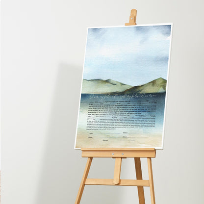 Watercolor ocean landscape ketubah