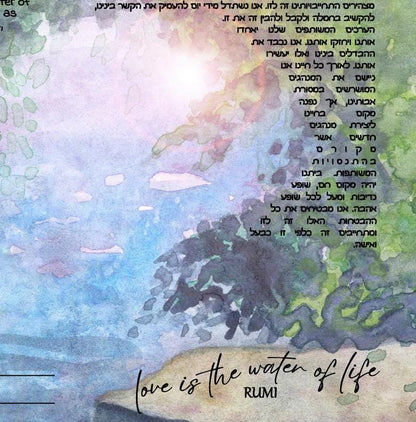 Secret Spring Ketubah, blue water ketubah