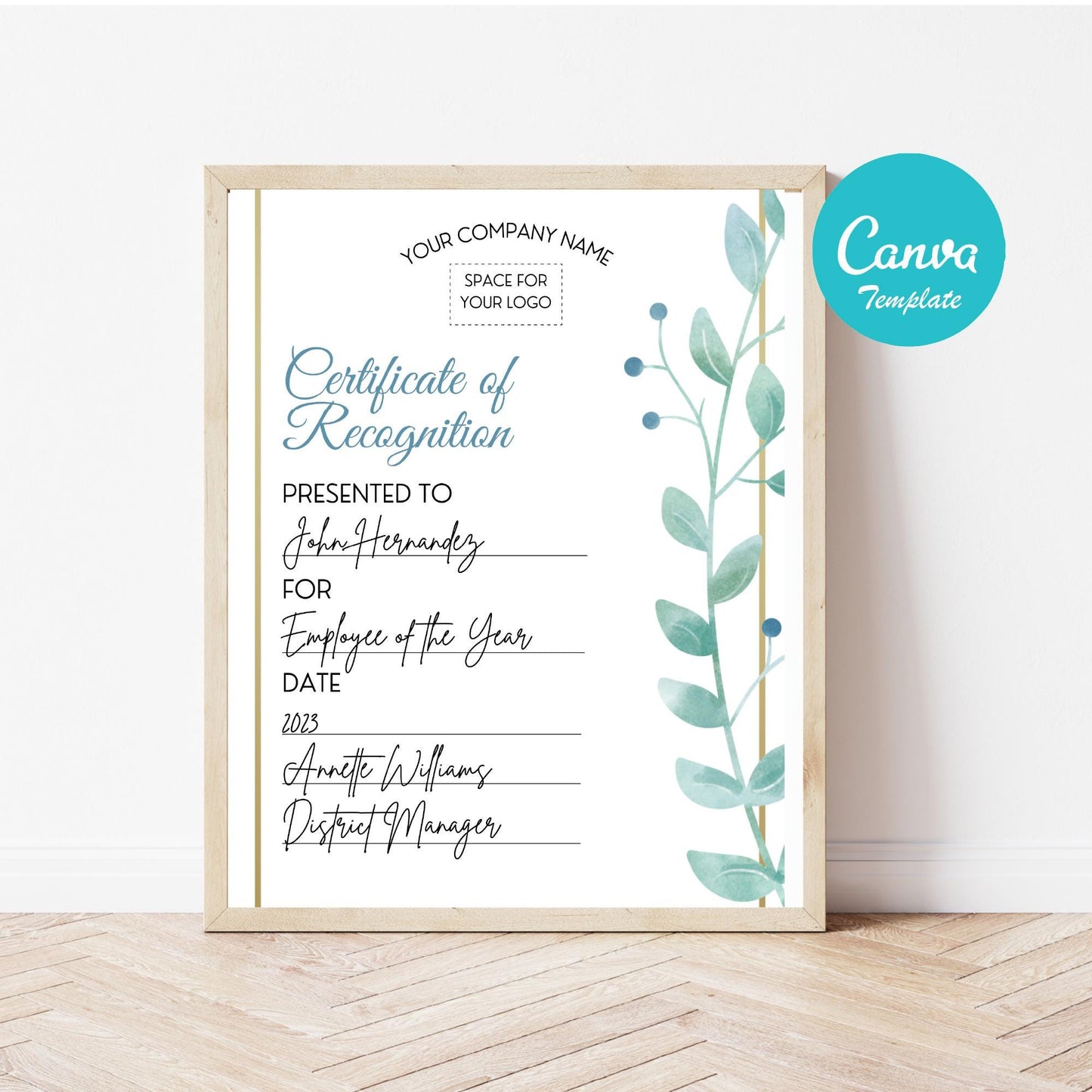 Jewish certificate of completion print or digital download, pdf, Canva Template