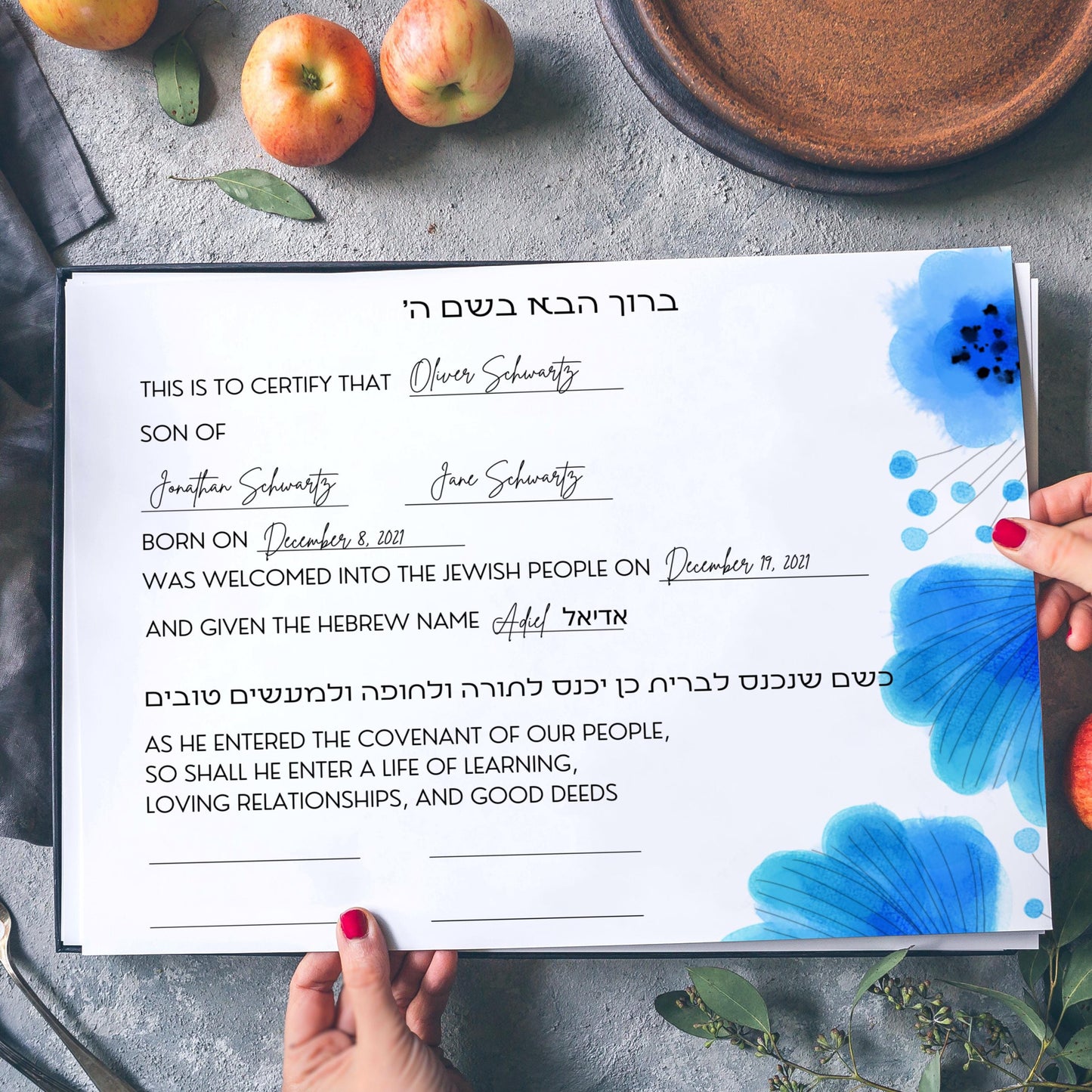 Bris or Jewish Baby Naming Certificate, digital or hard copy, canva template