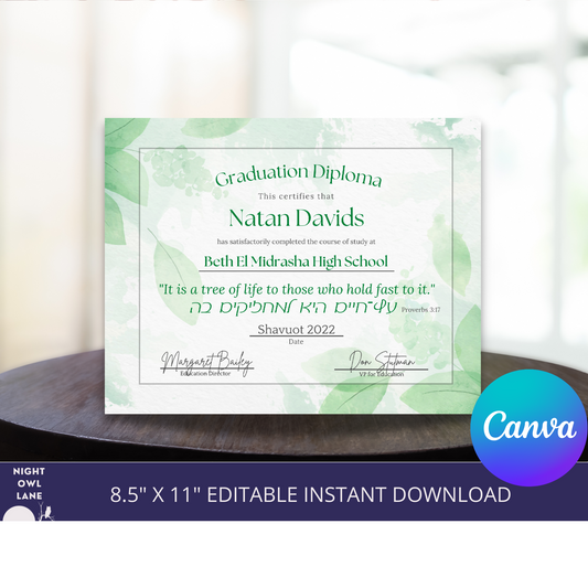 Jewish diploma, Jewish Graduation Certificate
