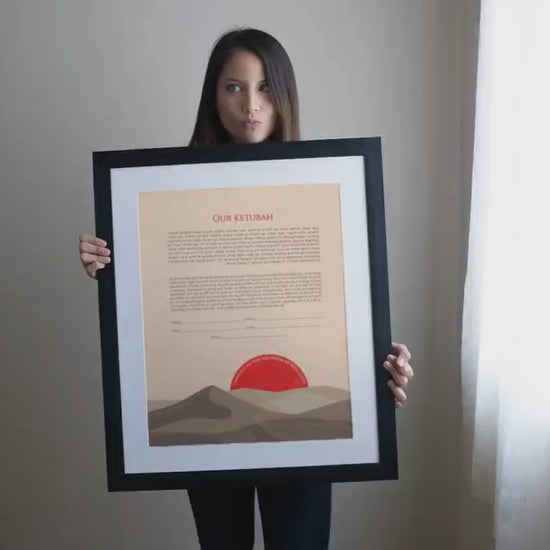 Japanese pattern red sunset landscape ketubah