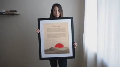 Japanese pattern red sunset landscape ketubah