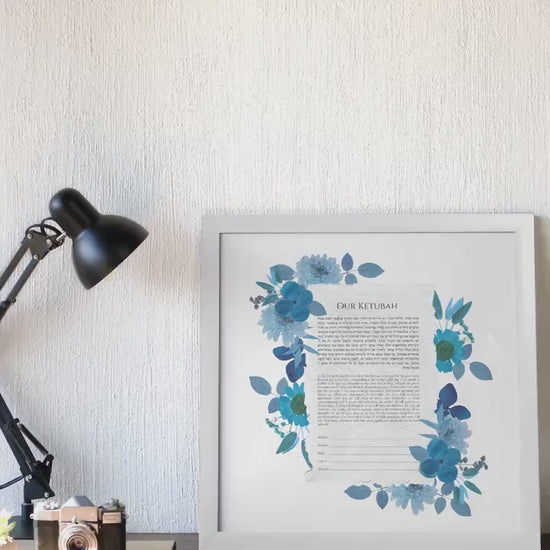 Blue Pressed Flowers Ketubah