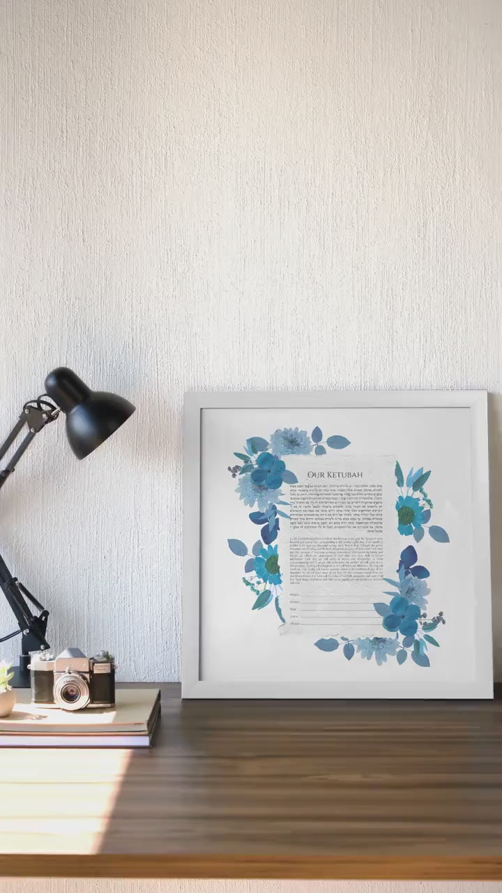 Blue Pressed Flowers Ketubah