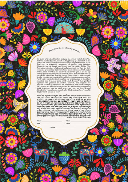Mexican Folk Art Inspired ketubah - Vibrant Floral Elegance