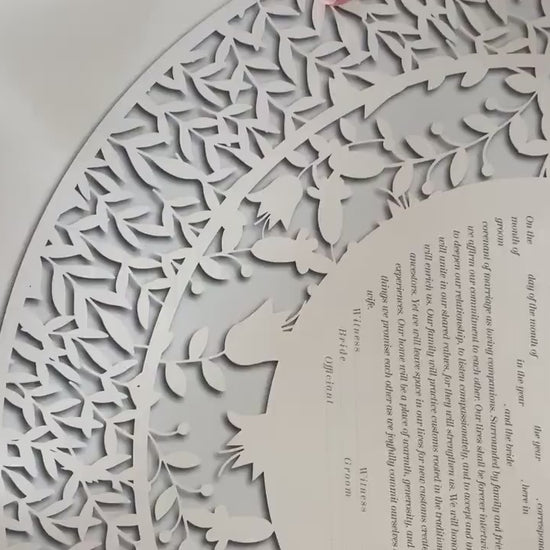 Round floral Simulated Papercut ketubah